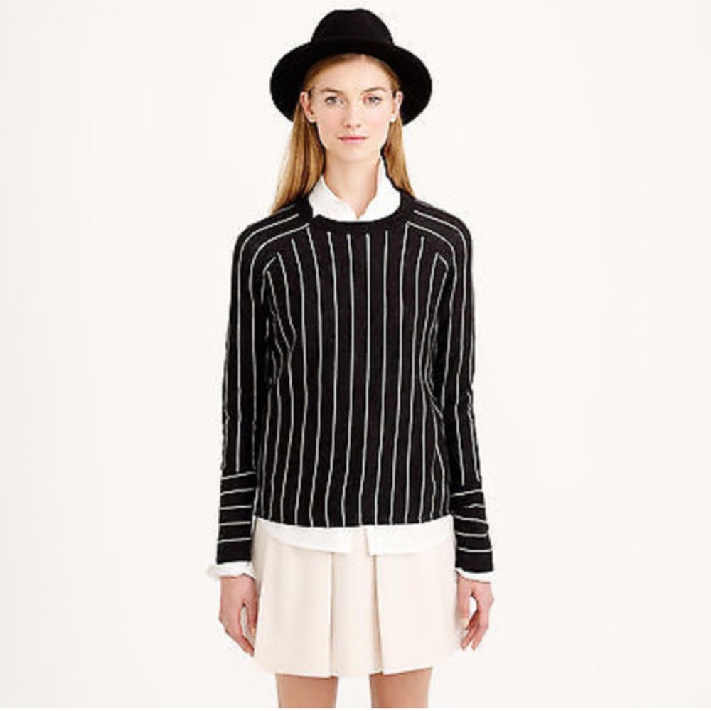 J Crew Merino Wool Black and White Pin Striped Sweater